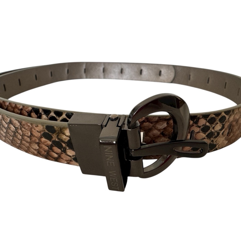 Nine West Black Brown Tan Animal Reptile Snakeskin Pattern Belt